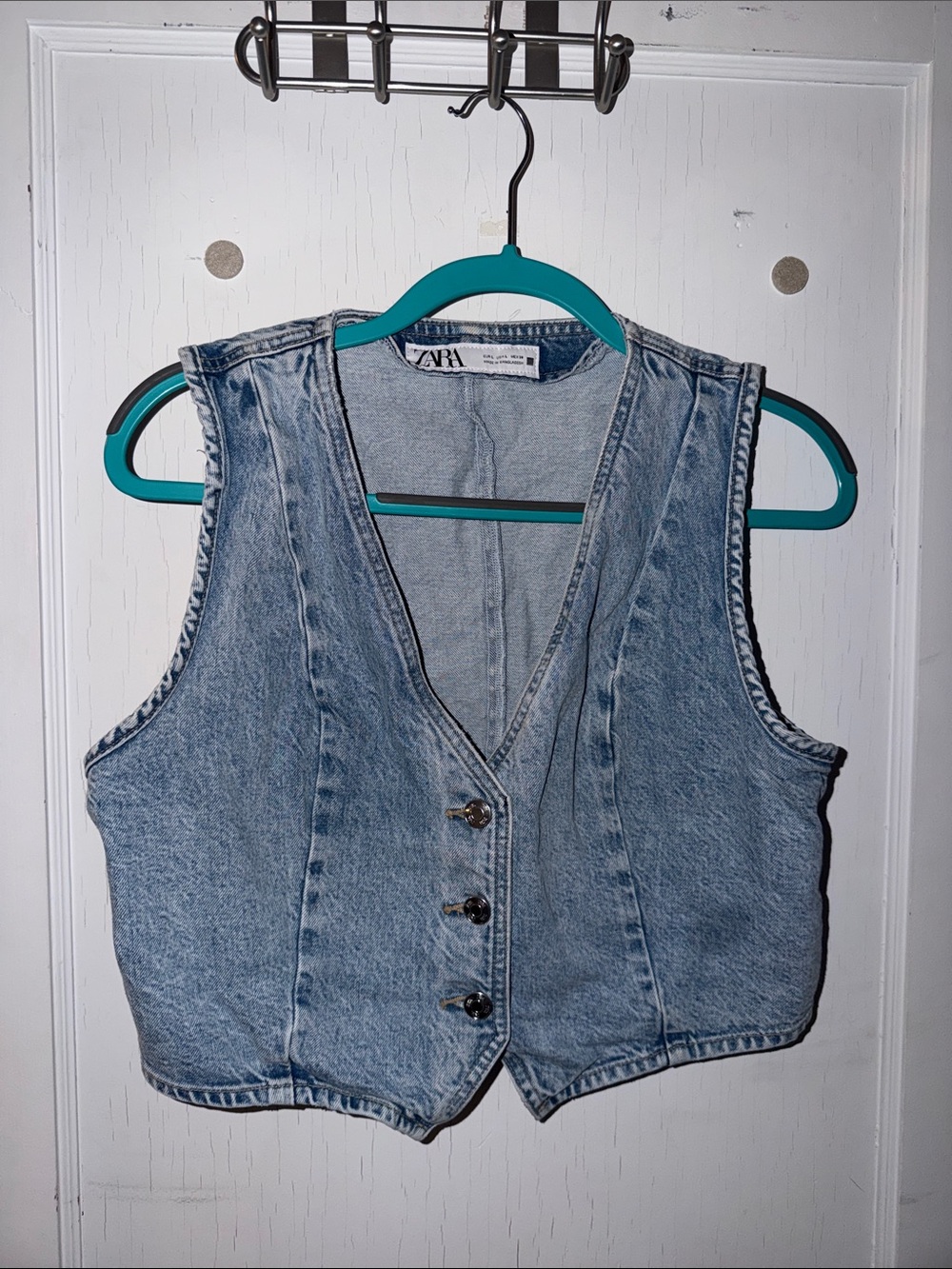 Zara Acid-Wash Denim Vest - Light Blue